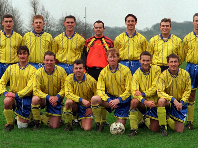 Cookridge of Senior Division B of the Leeds Sunday League in December 1997.. Back row, from left, are Paul Stevens, David Brady, Paul Scott, Jamie Ibbetson, John Meehan, Nick Draper and Jerry Rose. Front row, from left, are John Clay, Tony Lewis, Dave Hemingway, Francis Smith, Phil Beesting and Andy Clay.