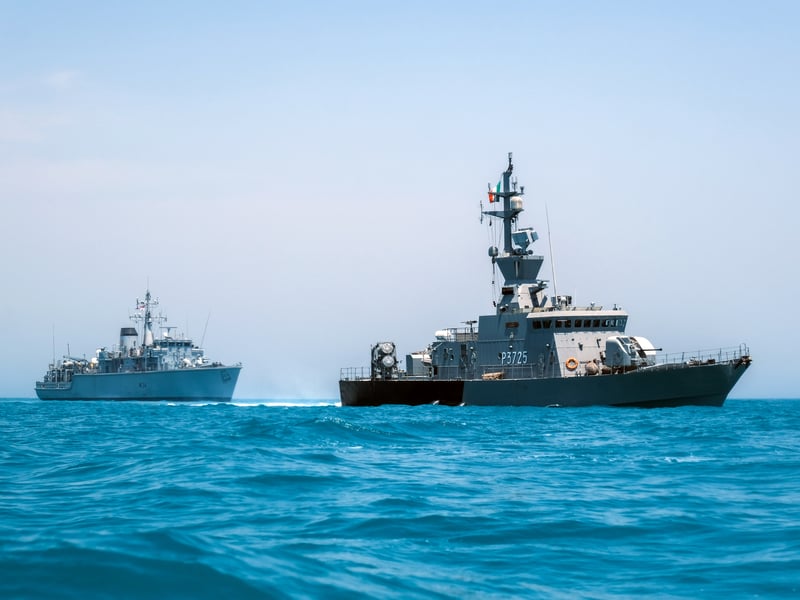 Kuwaiti patrol ship KNS Al-Garoh sails ahead of HMS Middleton