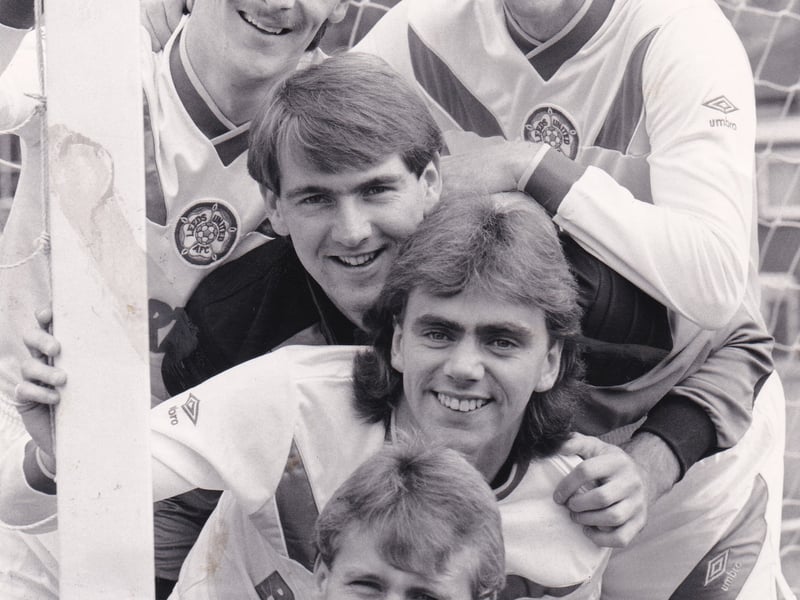 Five for Leeds United in August 1986. New signings pictured in the new kit are, from the top, Jack Ashurst, Peter Haddock, Ronnie Sinclair, John Buckley and Russell Doig.