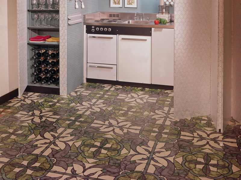 Linoleum floors were big in the 70s, often with intricate, brightly coloured patterns like this one