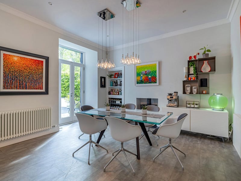 The dining area has doors out to the large garden.