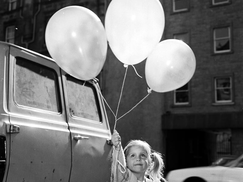 Elain Keating with her balloons during the Grassmarket Gala in Edinburgh in August 1977.