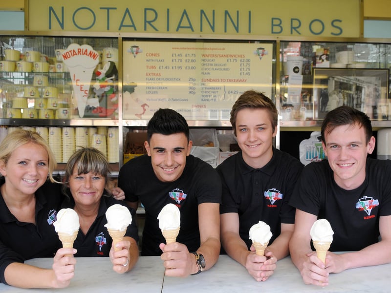 Notarianni was named the UK's fifth best ice-cream parlour by Tripadvisor. 
L-R Rachel Rixon, Vicky Pennington, Luca Notarianni, Ezra Nicholas and Jordan Penn.