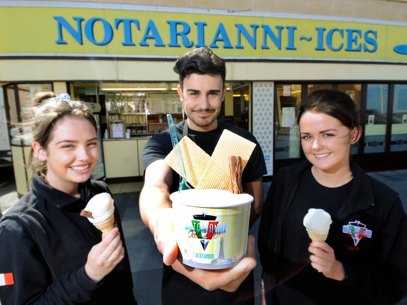 Notarianni Ices were named 4th best ice cream parlour in the UK.  Pictured are Hannah Griffin, Luca Vettese and Sophie Norman.