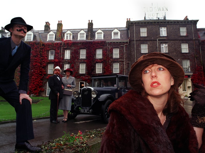 Christie characters at The Old Swan Hotel for the launch of Jared Cade's new book "Agatha Christie and The Eleven Missing Days" in November 1998.