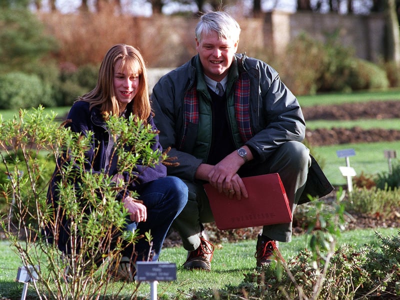 Caroline Stephenson, from Wensleydale, pictured at Harlow Carr Gardens in December 1999 with Andrew Hart, horticultural manager, during a visit to view her design for a Millennium garden.