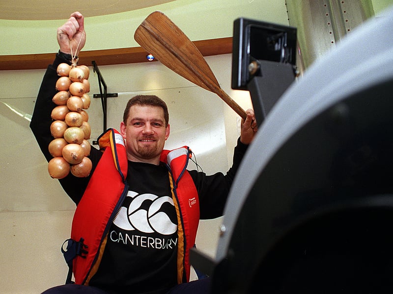 November 1999 and charity rower Dominic O'Sullivan, gets ready to paddle across the channel to France  -  symbolically.