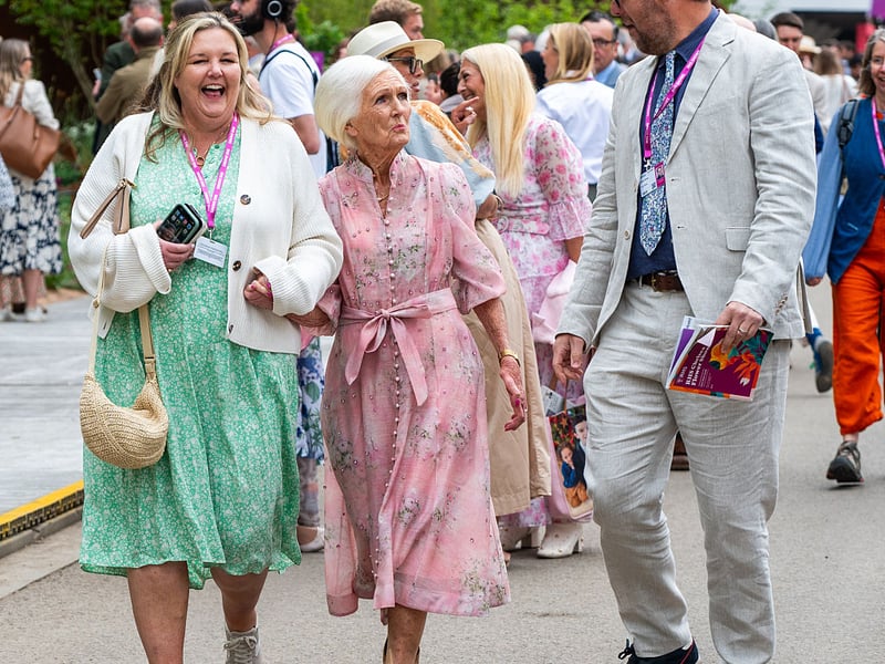 Mary Berry enjoys a tour of the floral displays.