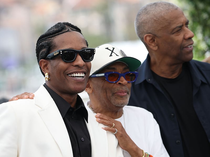 A$AP Rocky, Spike Lee and Denzel Washington pose during the 'Highest 2 Lowest' photocall.