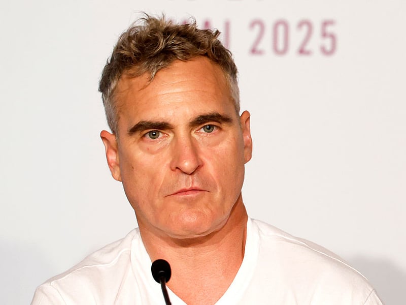 Joaquin Phoenix speaks during the 'Eddington' press conference.