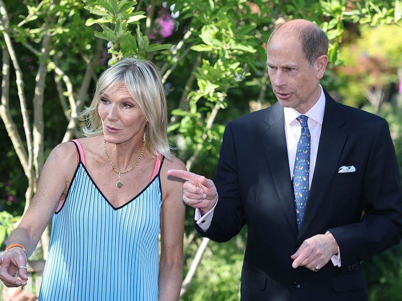 BBC Radio presenter Jo Whiley and Prince Edward, Duke of Edinburgh, check out the BBC Radio 2 Dog Garden.
