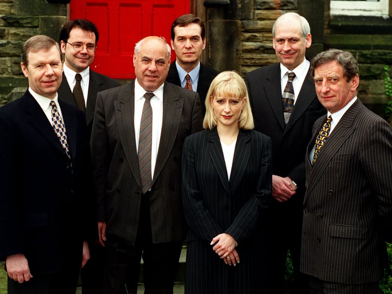 The board of Massingberd the Audi dealership in Harrogate in April 1999. Pictured, from left, are Malcolm Brown, director, Paul Hogan dealer principle, Jack Green non executive director, Mark Rickett director, Rebecca Massingberd director, Nigel Exelby director and Michael Massingberd, chairman.