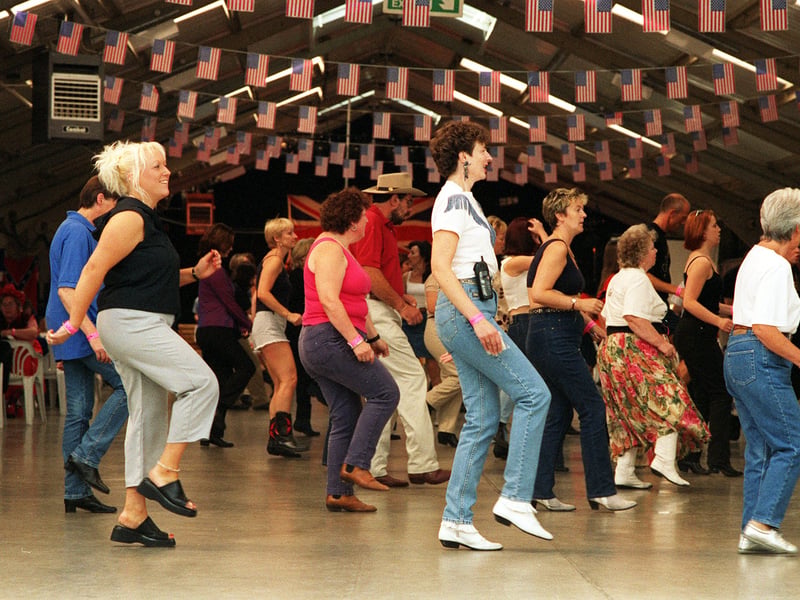 Line dancers  at the "Chance to Dance " event at the Great Yorkshire Showground in August 1999.
