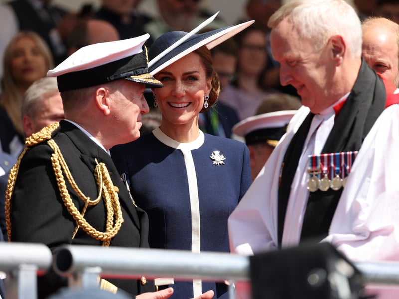 Her Royal Highness The Princess of Wales, Sponsor of HMS Glasgow, today gave her blessing to the Royal Navy's newest warship. Pictured is Her Royal Highness alongside the Second Sea Lord Vice Admiral Sir Martin Connell.