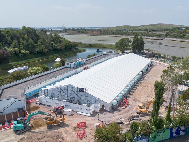 A protective tent has been constructed over Hilsea Lido as crucial rendering work gets underway at the multi-million pound project. 

Picture: IslandCity.UK