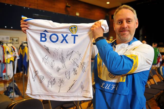 Craig Marshall, of Halifax, with a signed 23-24 season Leeds united signed shirt that he bought.