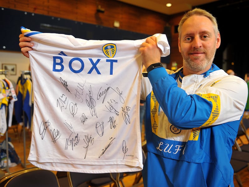 Craig Marshall, of Halifax, with a signed 23-24 season Leeds united signed shirt that he bought.