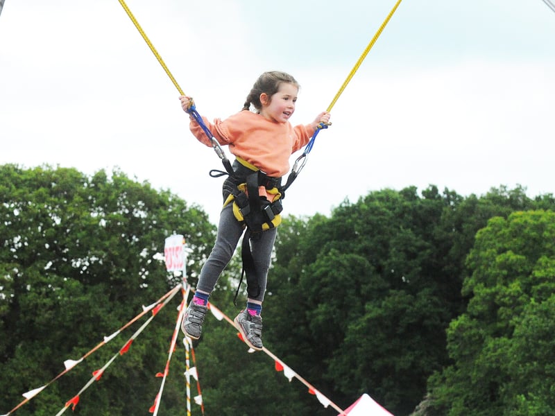 Hazel Dolman, four, of Leeds flying high at the festival.