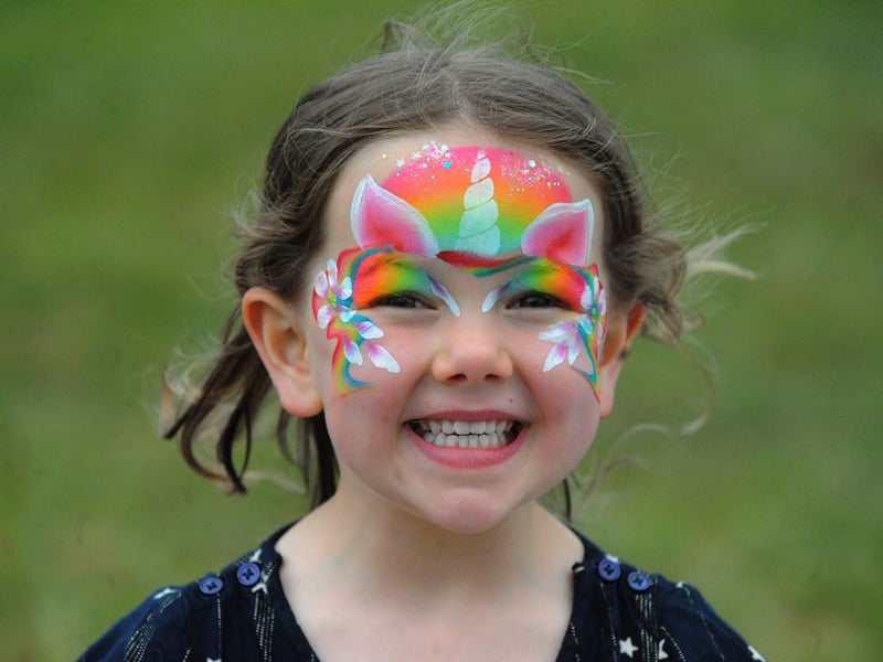 Poppy Barnard, five of Moortown, with her newly painted face.