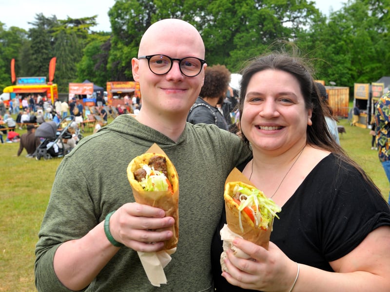Peter Dunne and Alex Dodd ready to tuck in at the Great British Food Festival.