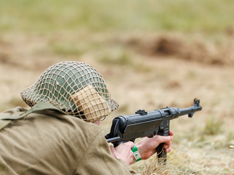 Pictured: Solders during the main battle with many loud gunfire and explosions 
Picture: Marcin Jedrysiak