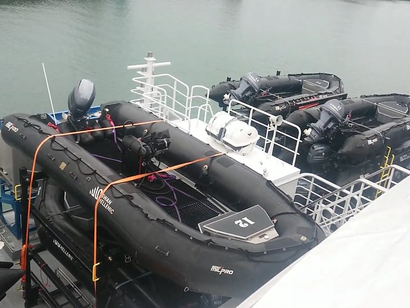 Inflatable rafts for guests to go on polar experiences.