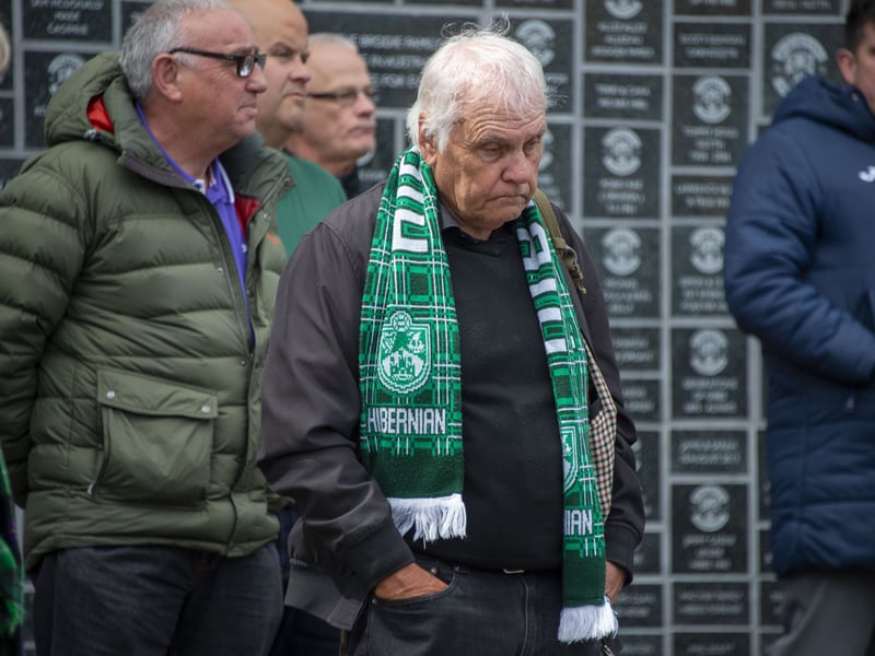 One of many Hibs supporters who turned out to witness Sir Tom Farmer's final journey