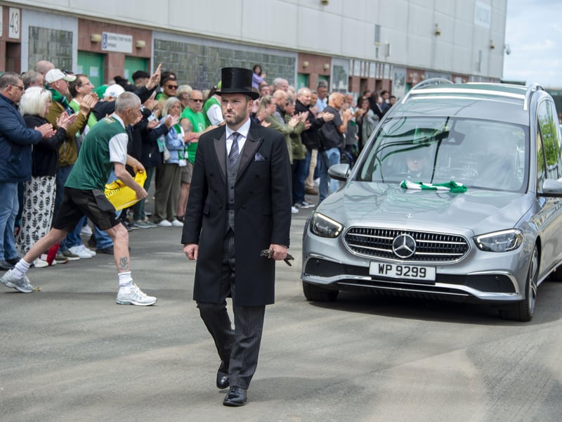 Hibs fans applauded as the hearse made its was through the stadium.
