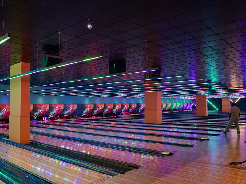 The entertainment venue has 26 bowling lanes.
