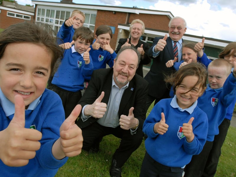 Thumbs-up from Barbara Livesley at Albert Elliott Primary as the new school building was unveiled in May 2009.