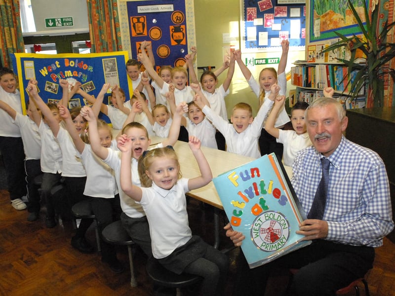 Calling in at Boldon Primary in November 2006. There were three cheers for the school from head teacher Peter Millington and all these enthusiastic pupils.