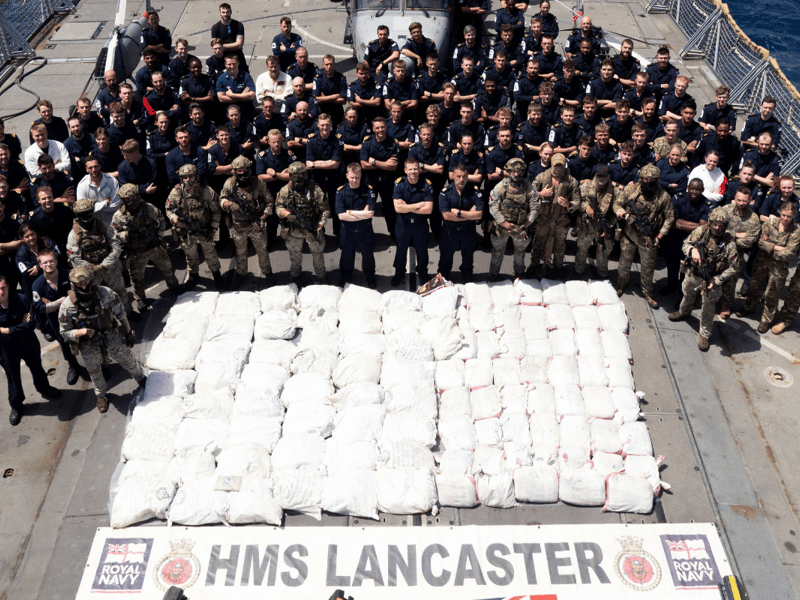 HMS Lancaster seized £30m worth of narcotics during a major drugs bust in the Arabian Sea. This includes 1,000kg of heroin, 660kg of hashish, and 6kg of amphetamine.