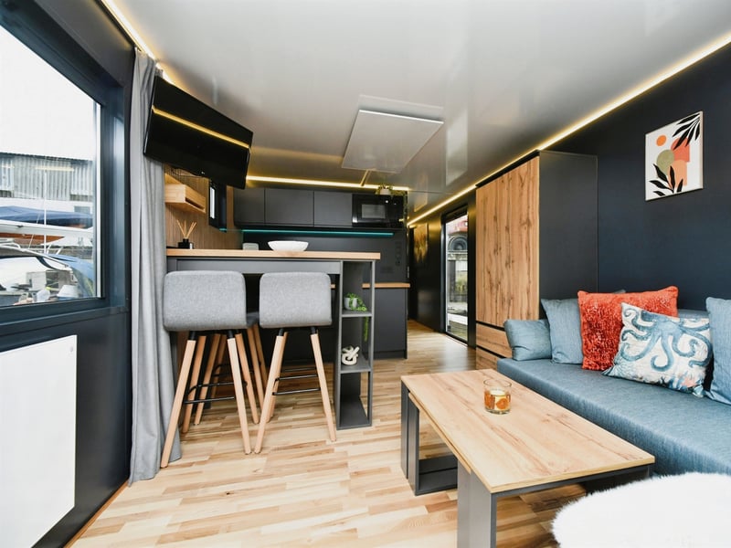 The open-plan lounge and kitchen 