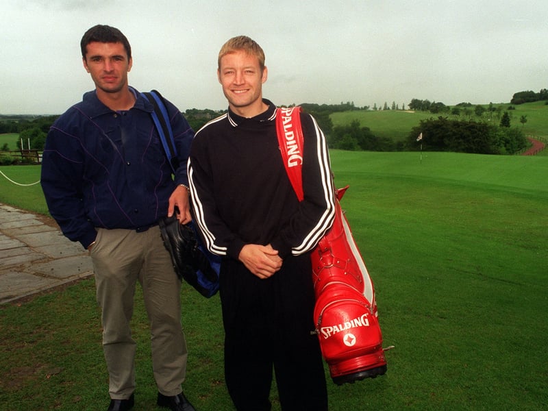 Old friends, Gary Speed and David Batty get together at Moor Allerton, before the start of The Daniel Yorath Classic Golf Tournament.