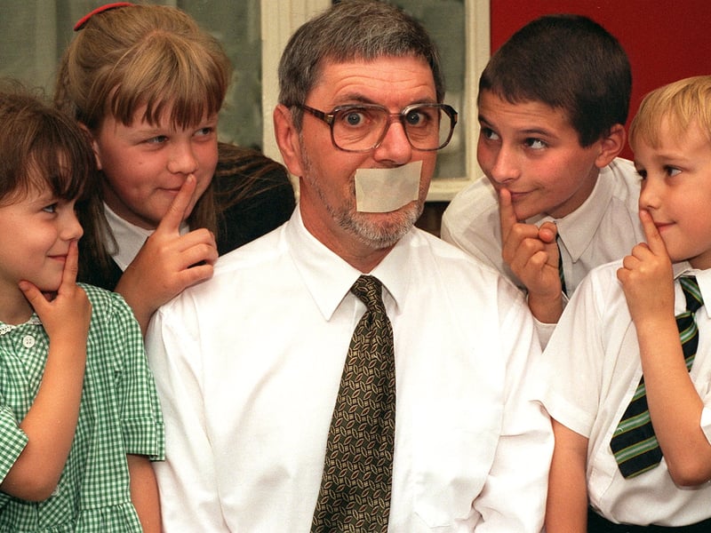 A sponsored silence at All Saints C of E Primary School raised £1,800 for local charities. Headteacher Denis Penman is pictured with some of the pupils who took part, from left, Natalie Watson, Donna Deighton, Charley Cook and Christopher Proctor.