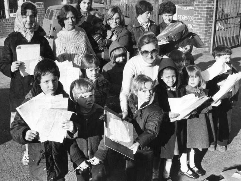 Parents and children from St Gregory's School, South Shields with some of the 1,000 signatures they collected.
Get in touch if you can tell us what their cause was 45 years ago.