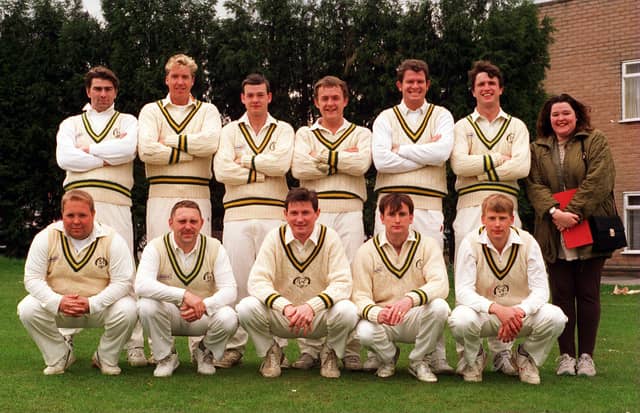 Division 1 team Woodhouse CC pictured in May 1996. Back row, from left, are Scott Johnson, Johnny Johnson, Steve Harrison, Paul Sutherland, Richard Sullivan, Julian Bates. and Sharon Jones (scorer). Front row, from left, are Andy Bowes, Steve Dobson, Chris Carden (captain), Steve Bray and Dave Littlewood.
