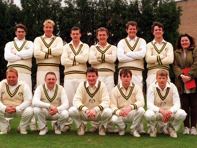 Division 1 team Woodhouse CC pictured in May 1996. Back row, from left, are Scott Johnson, Johnny Johnson, Steve Harrison, Paul Sutherland, Richard Sullivan, Julian Bates. and Sharon Jones (scorer). Front row, from left, are Andy Bowes, Steve Dobson, Chris Carden (captain), Steve Bray and Dave Littlewood.