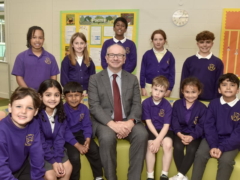 St Peter's Catholic Primary School was rated good for behaviour and attitudes in the Ofsted report which was published on May 21.

Pictured: Headteacher Richard Cunningham with some of the children at St Peter's Catholic Primary School in Stakes Hill Road, Waterlooville

Picture: Sarah Standing (030625-4016)