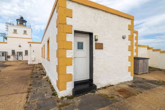 The entrance to this quirky studio flat at Strathy Point Lighthouse in the Scottish Highlands, which is listed for sale for offers over £75,000. It was viewed more times during May 2025 than any other property for sale on Zoopla.