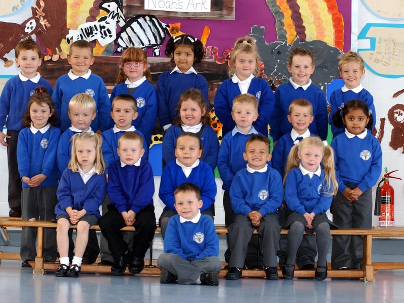 Miss Quinn, Mrs Young and Mrs Smith's reception class at Westoe Crown Primary 20 years ago.