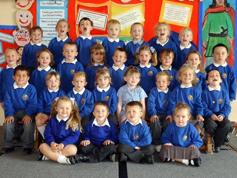Mrs Kerrigan's reception class at St Oswald's RC Primary School. Get in touch if you spot someone you know.