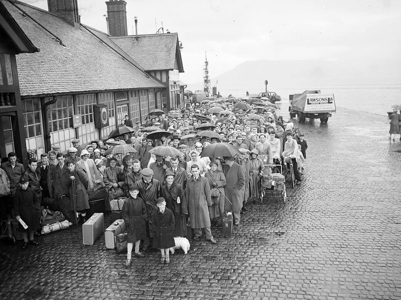Waiting for the ferry at Gourock during the Glasgow Fair holiday in July 1956