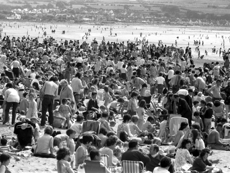Ayr beach is crowded with holidaymakers on Glasgow Fair Monday, July 1971