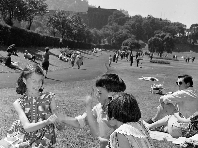 Children playing in Princes Street Gardens, Edinburgh, during the heatwave in July 1962