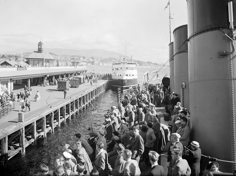 The Clyde Steamer docking at Dunoon during the Glasgow Fair holiday in July 1955