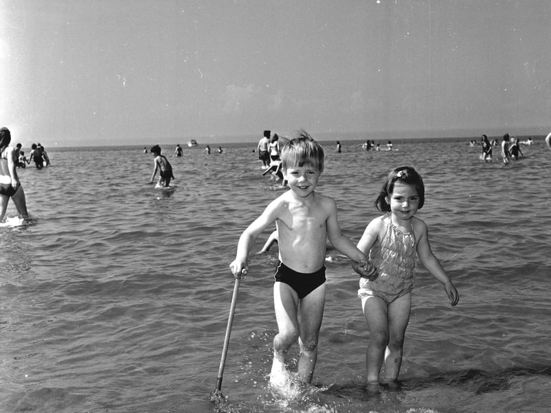 Playing in the sea at Gullane, East Lothian, in July 1972