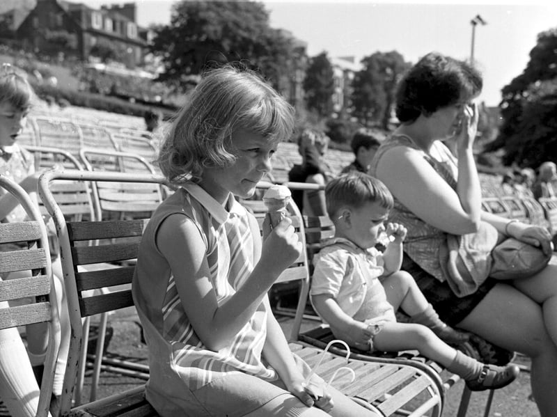 Dawn Ann Ridgeway enjoys her ice cream at the Ross Bandstand in Princes Street Gardens, Edinburgh, in July 1971.