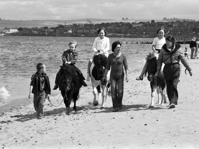 Children riding on Shetland ponies at Portobello beach in the summer of 1981
