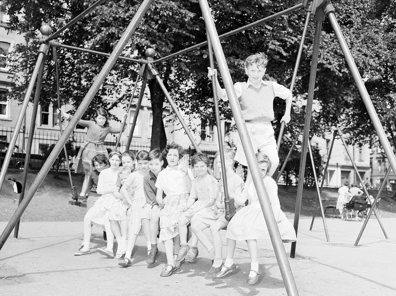 Children in the playground in Sloan Street, Edinburgh, during the summer holidays in 1959